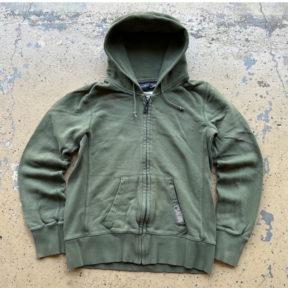 G-Star Raw Core 2000s y2k Mens Full Zip Hoodie Olive Green Size Large GS 3301